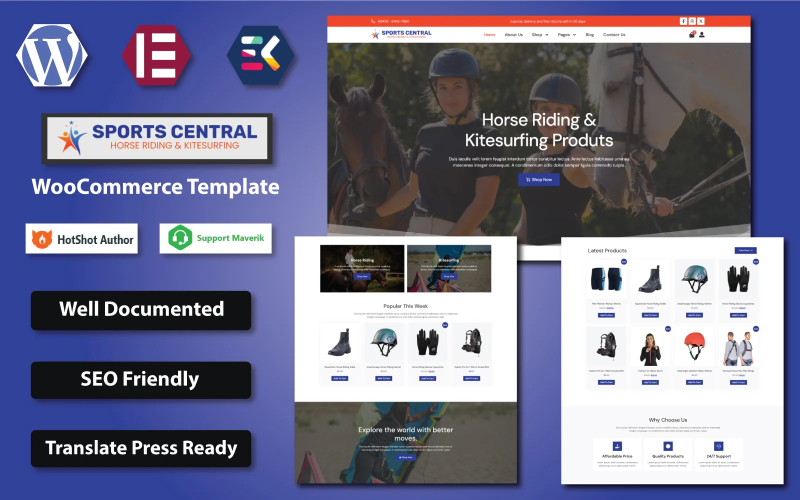 Sports Central-骑马和风筝冲浪运动器材商店WooCommerce模板WooCommerce主题 - LuLunet-LuLunet