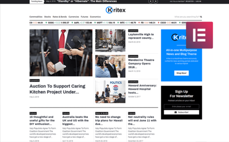 Kritex - 现代合作博客主题  适配新闻博客栏目Corporate News Blog Modern WordPress Elementor Theme-LuLunet