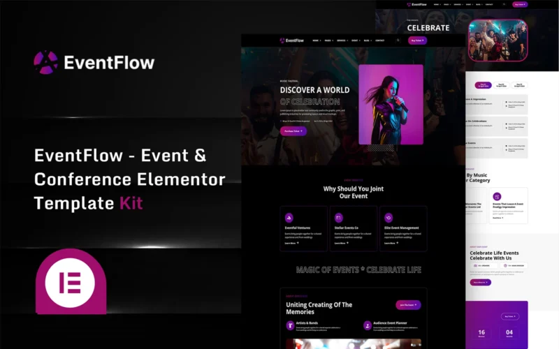 EventFlow-事件和会议Elementor Pro模板套件Elementor Kit-LuLunet