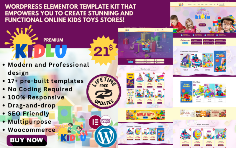 Kidlu-用于玩具、服装和时装店的WooCommerce Elementor模板套件Elementor Kit-LuLunet