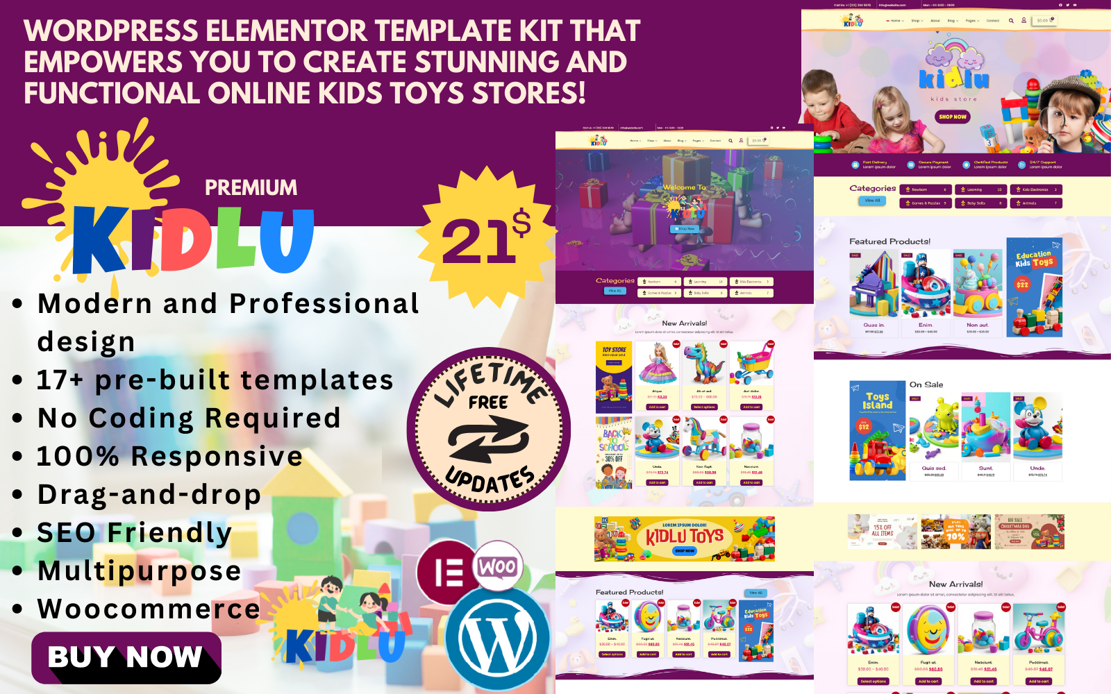 Kidlu-用于玩具、服装和时装店的WooCommerce Elementor模板套件Elementor Kit - LuLunet-LuLunet
