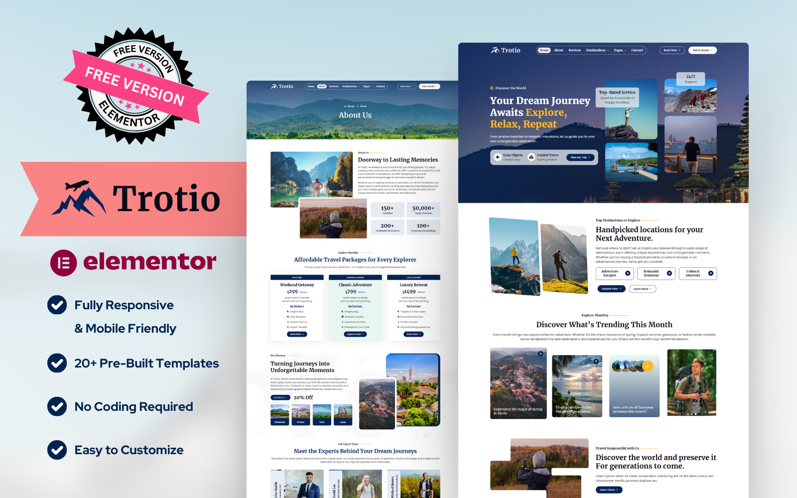 Trotio：专业旅游网站 Elementor 模板套件 | 轻松打造迷人在线形象 - LuLunet-LuLunet